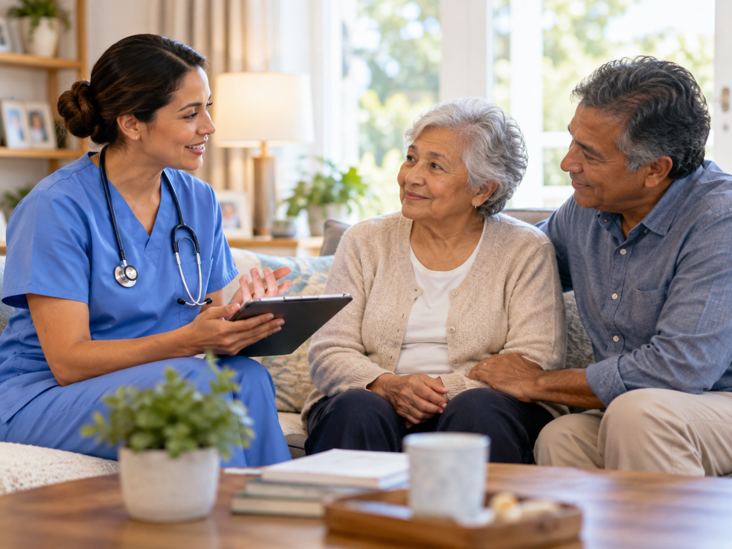Compassionate home health support visit with an older adult patient